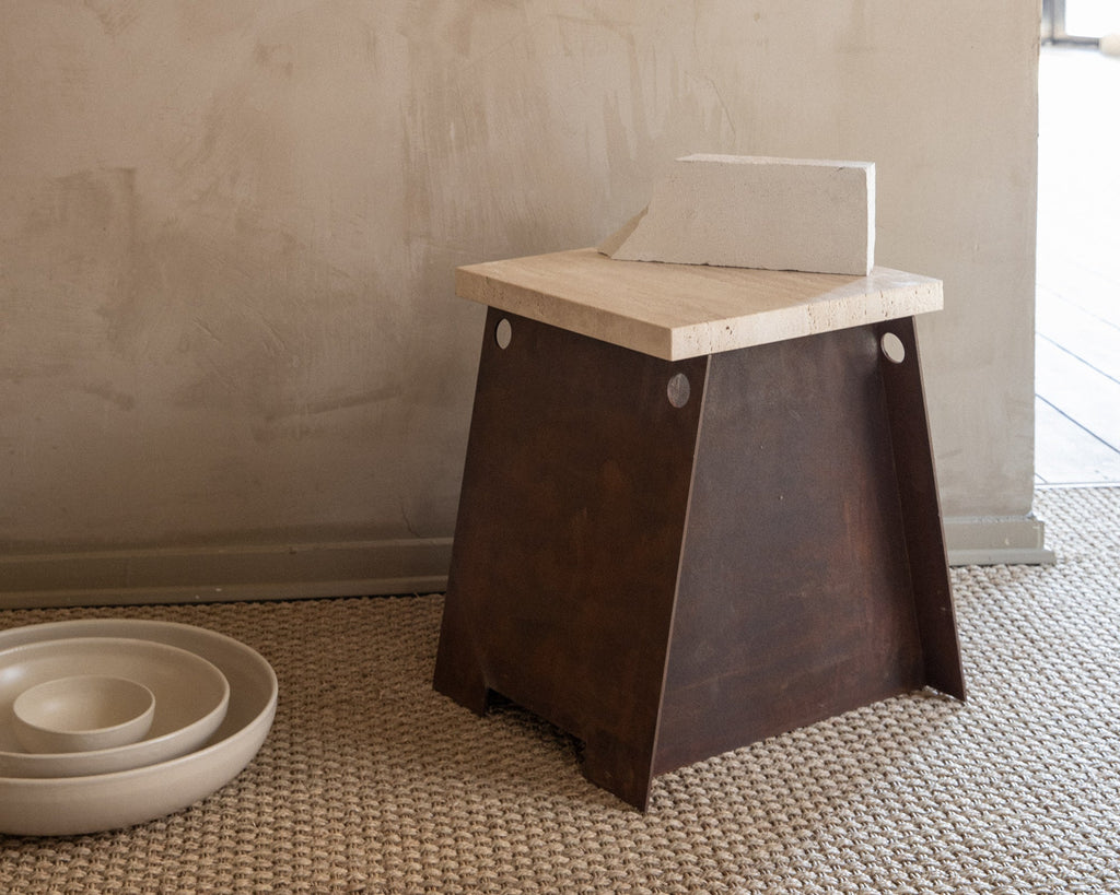FRAMA - 64 Plinth | Corten Steel / Travertine