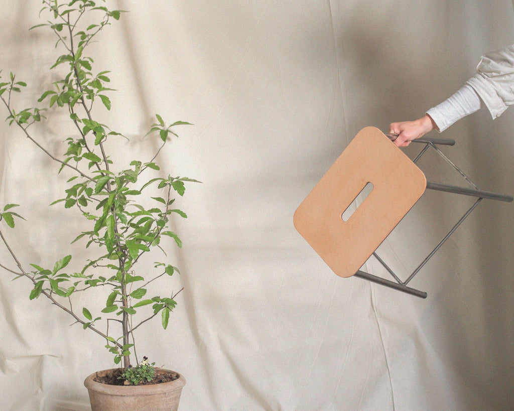 FRAMA - Adam Stool | Raw Steel / Natural Leather | H50