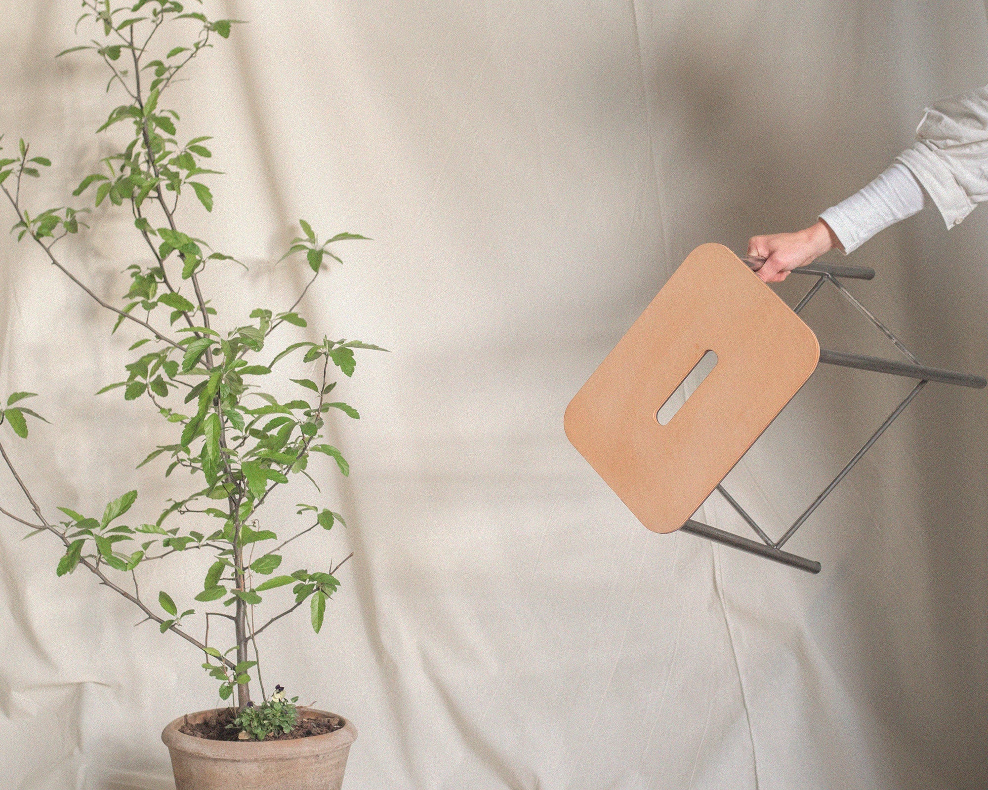 FRAMA - Adam Stool | Raw Steel / Natural Leather | H50