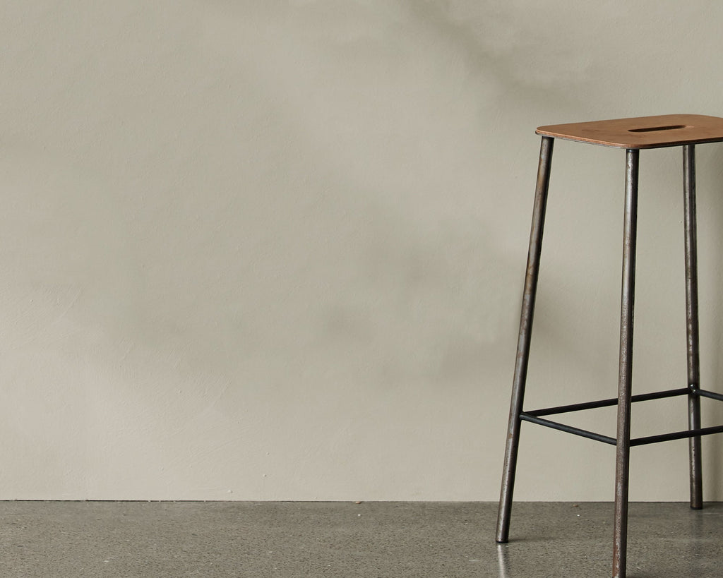 FRAMA - Adam Stool | Raw Steel / Natural Leather | H65 FRAMA