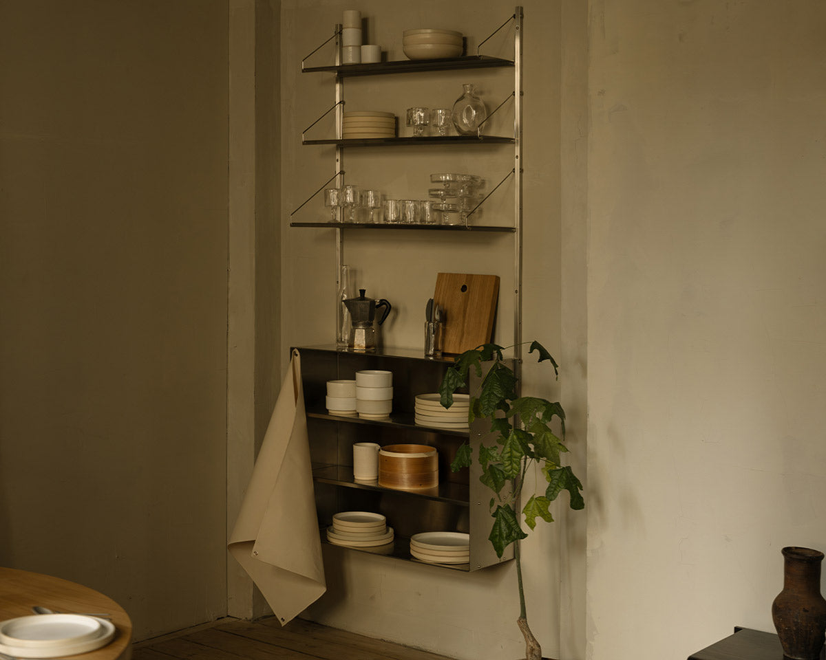 FRAMA - Shelf Library Canvas Cabinet Section | Stainless Steel / Canvas | H185.2 / W80