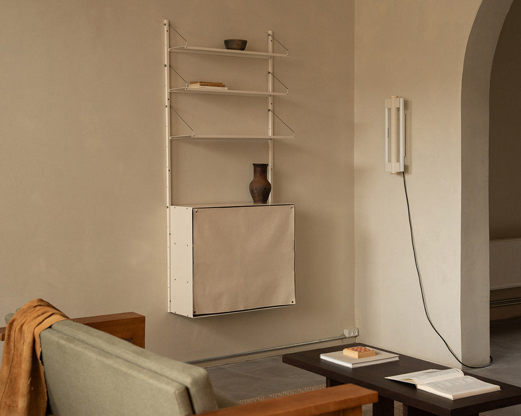 FRAMA - Shelf Library Canvas Cabinet Section | Warm White Steel / Canvas | H185.2 / W80 FRAMA