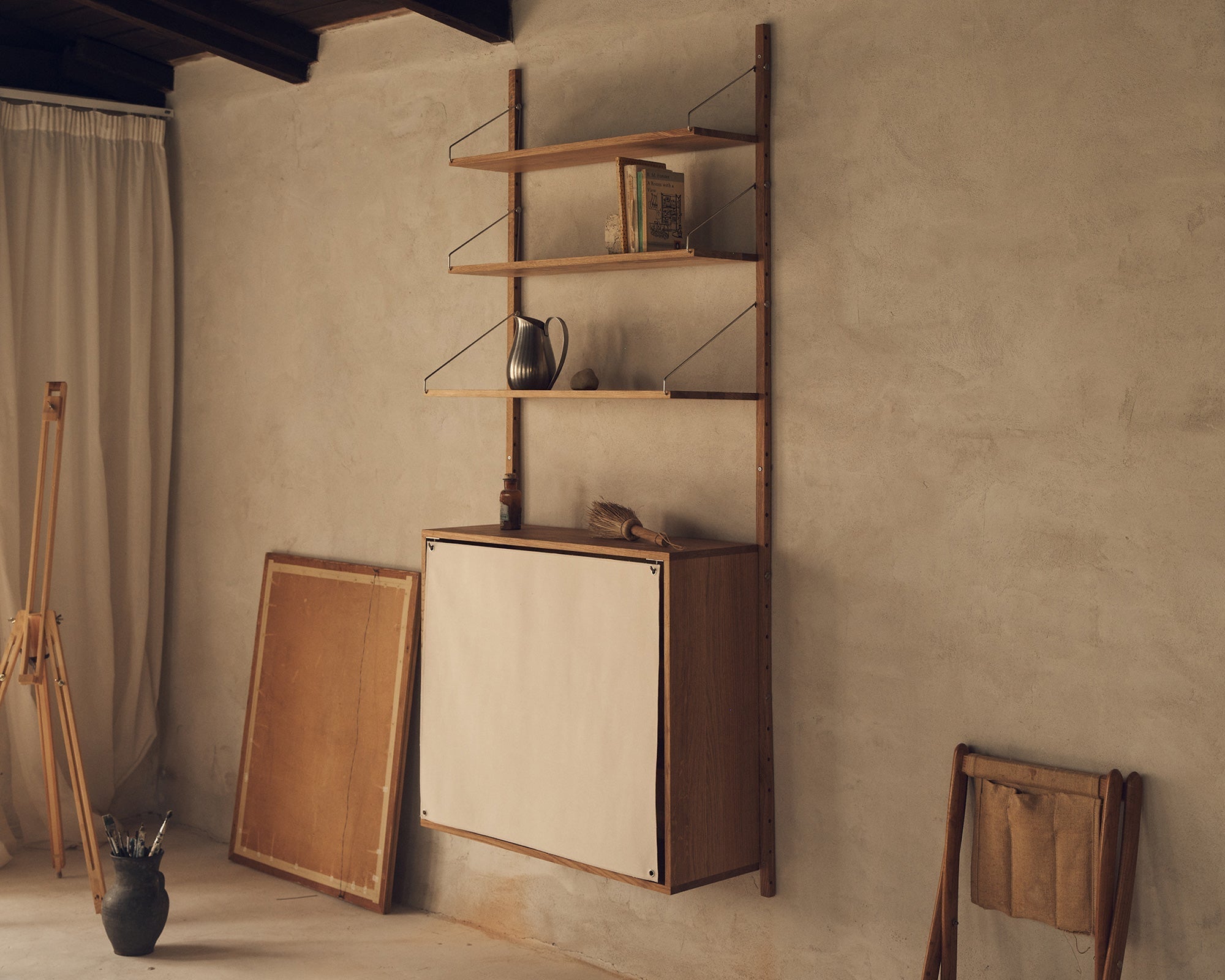 FRAMA - Shelf Library Canvas Cabinet Section | Natural Oak / Canvas | H185.2 / W80