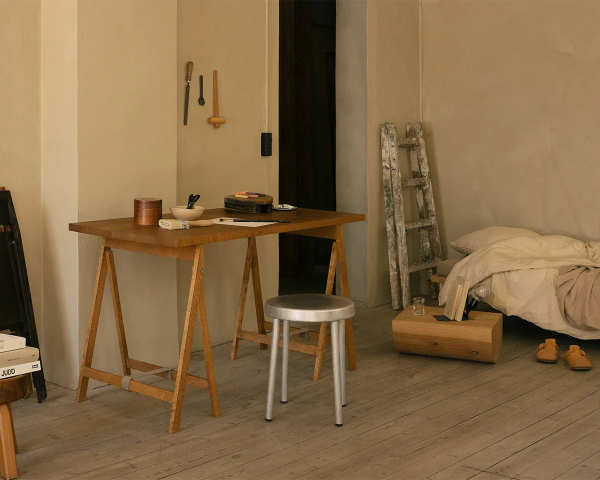 FRAMA - Folding Flat Trestle Table | Warm Brown Birch