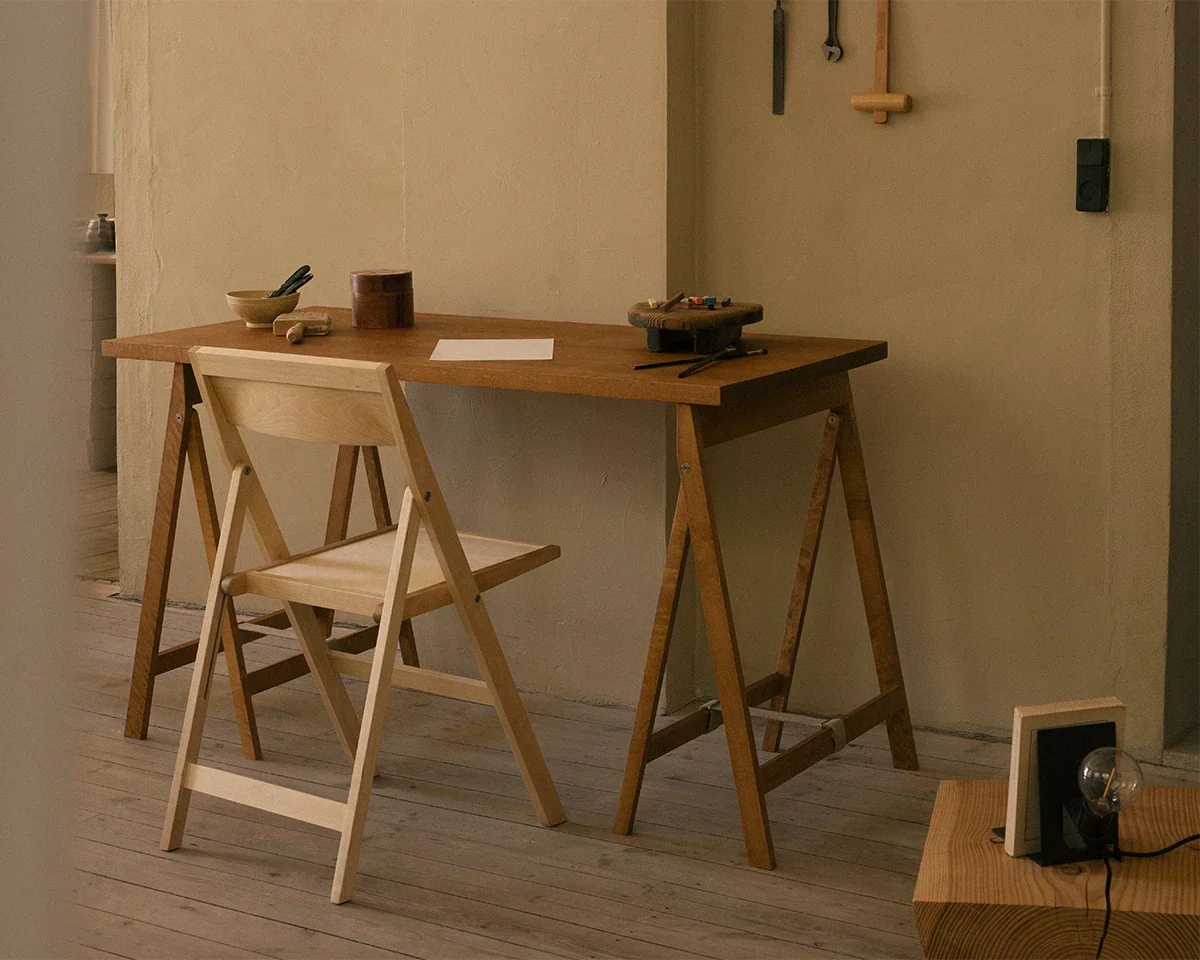 FRAMA - Folding Flat Table Trestles | Warm Brown Birch