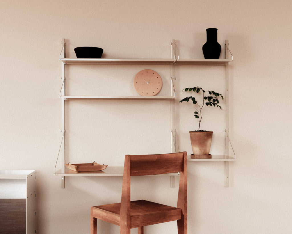 FRAMA - Shelf Library Desk Section | Warm White Steel | H108.4 / W80