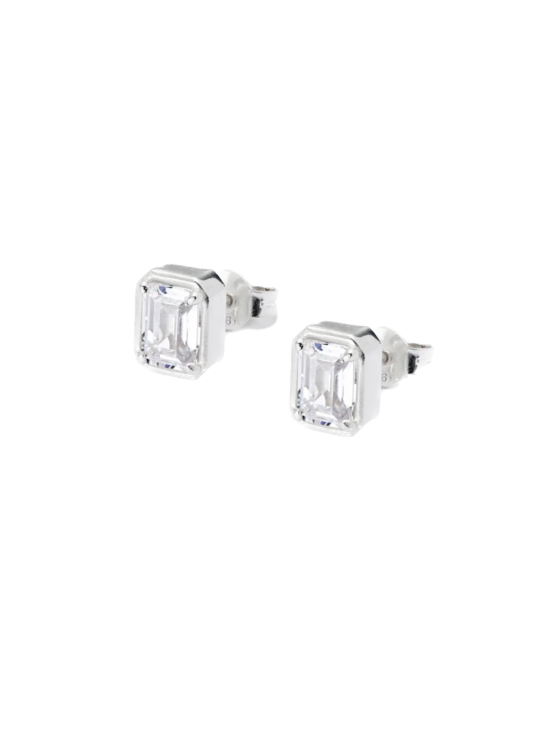 AQUA EMERALD CUT STUD EARRINGS - White HATTON LABS