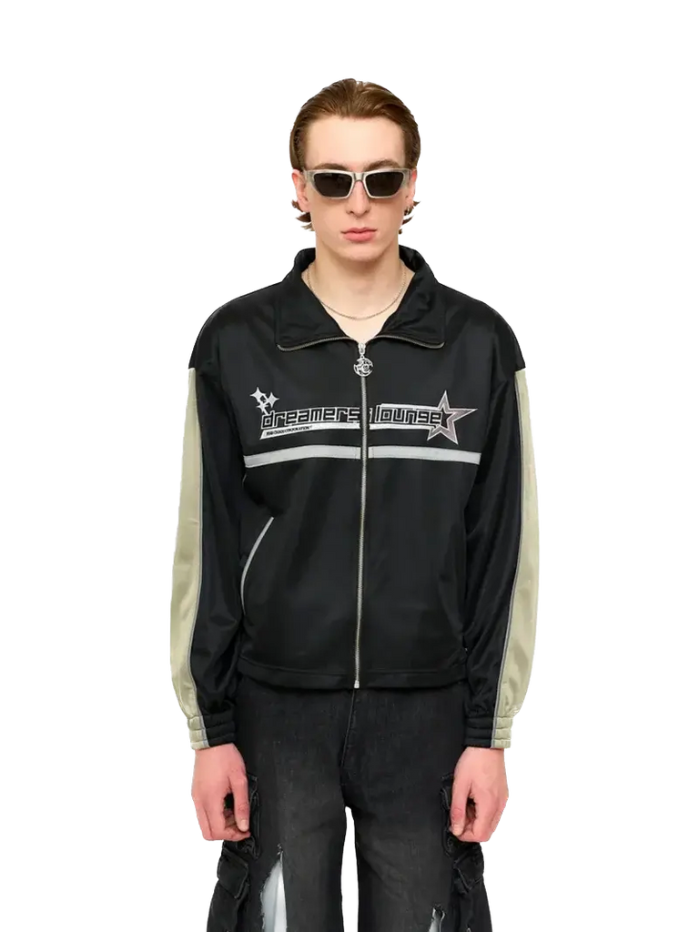 Dreamers Lounge Tracksuit Top - Black Fine Chaos