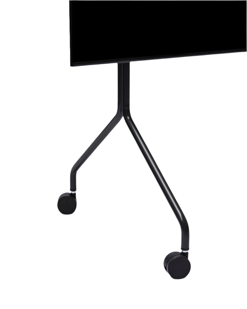 Black rolling table with wheels on a white background
