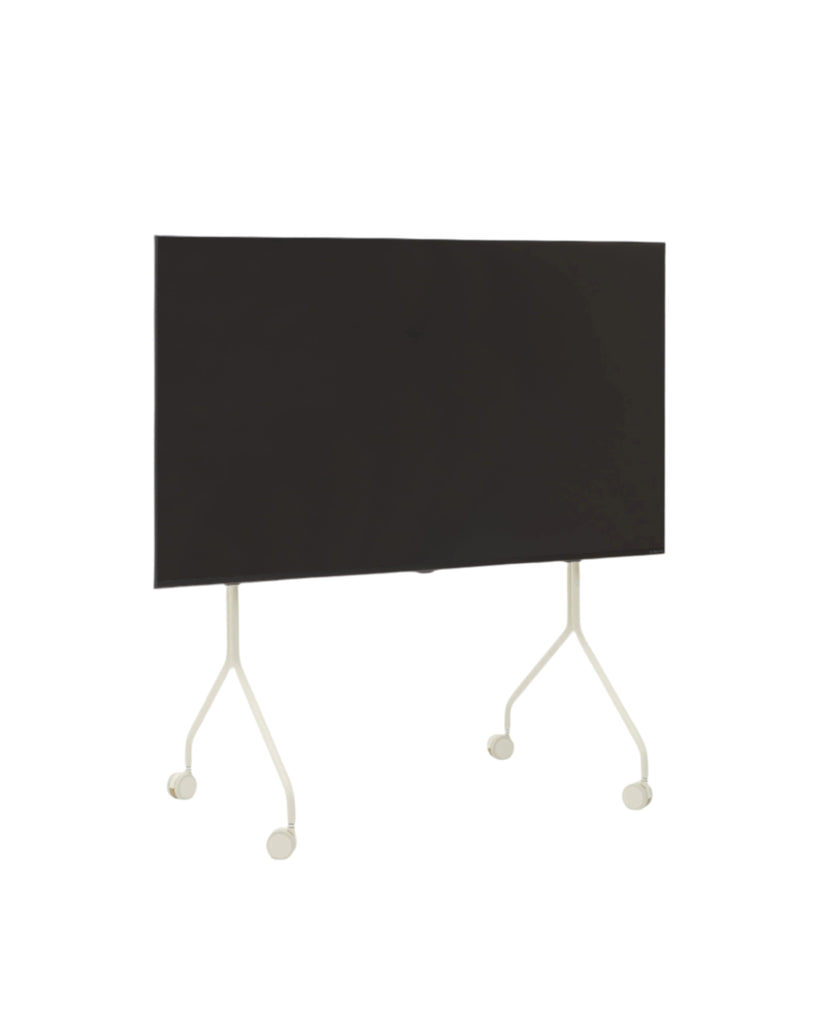 Black board on a white stand against a white background