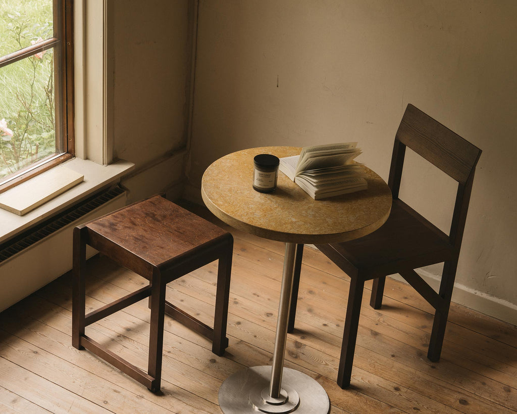 FRAMA - Table 57 | Yellow Limestone / Stainless Steel | Ø55