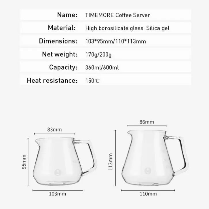 Timemore Pot Coffee Server 600ml Gr. 02, Glass Timemore