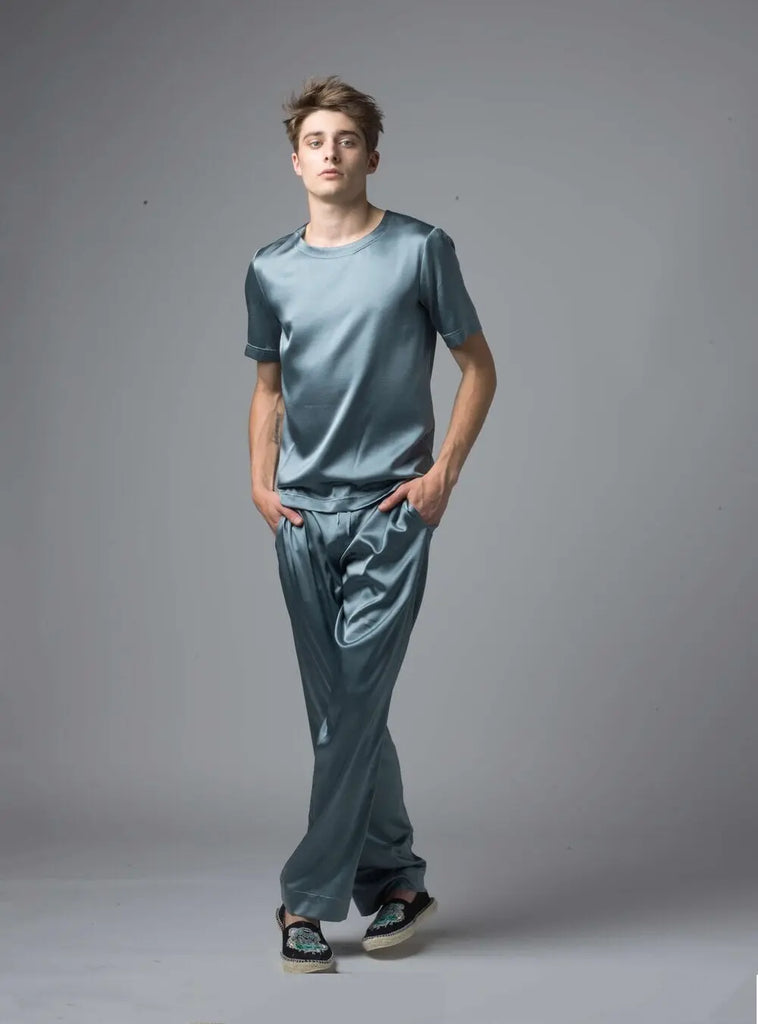MENG Men’s Silver Silk Satin Pajama Bottoms 