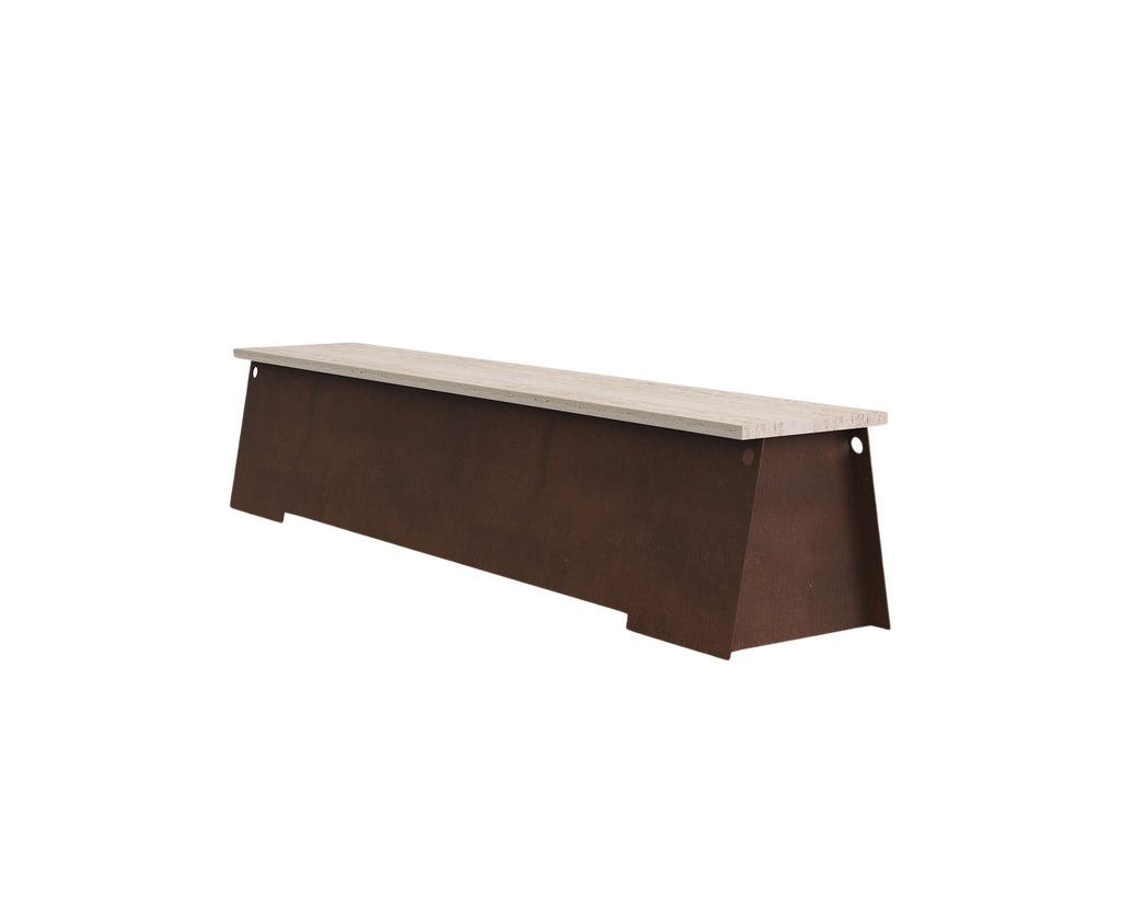 FRAMA - 64 Bench | Corten Steel / Travertine