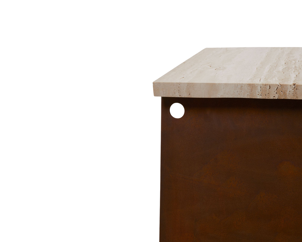 FRAMA - 64 Bench | Corten Steel / Travertine