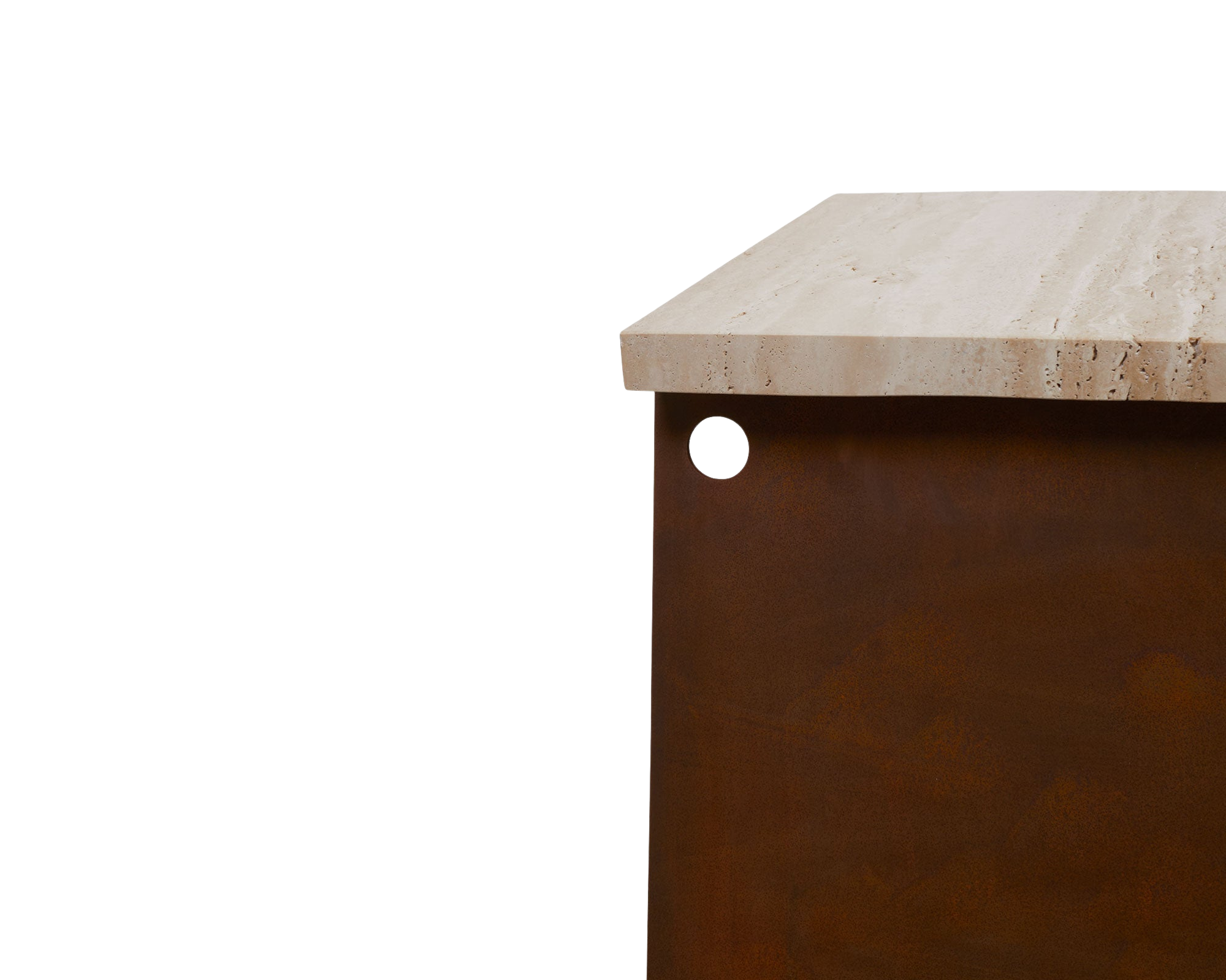 FRAMA - 64 Bench | Corten Steel / Travertine