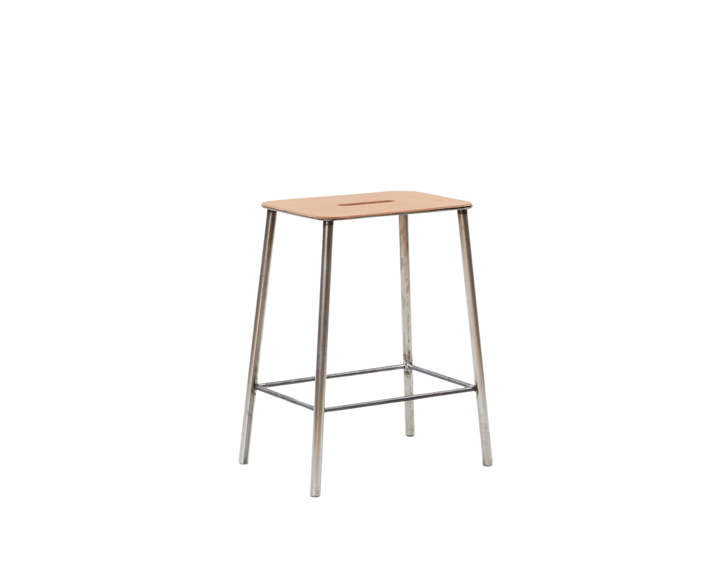 FRAMA - Adam Stool | Raw Steel / Natural Leather | H50