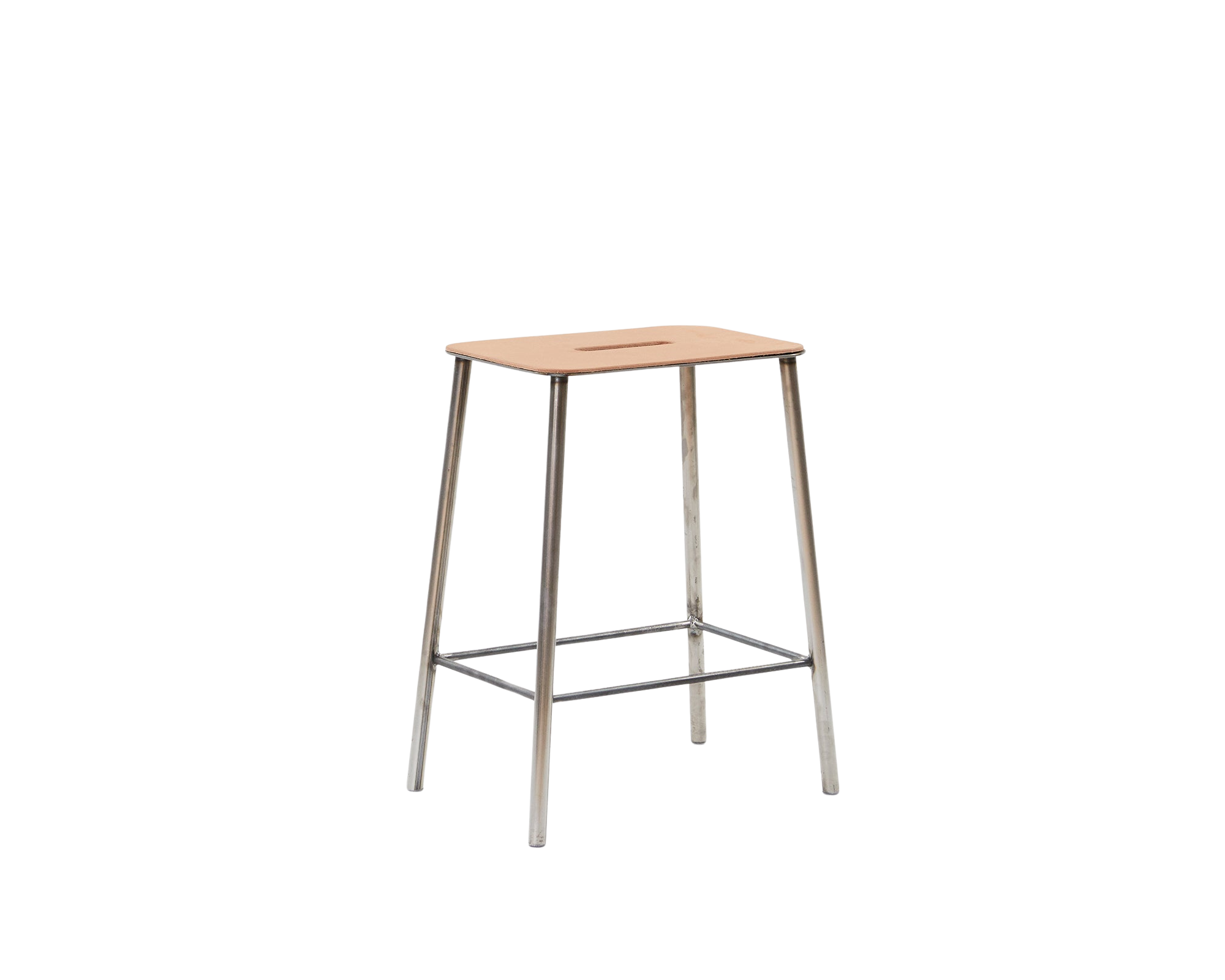 FRAMA - Adam Stool | Raw Steel / Natural Leather | H50
