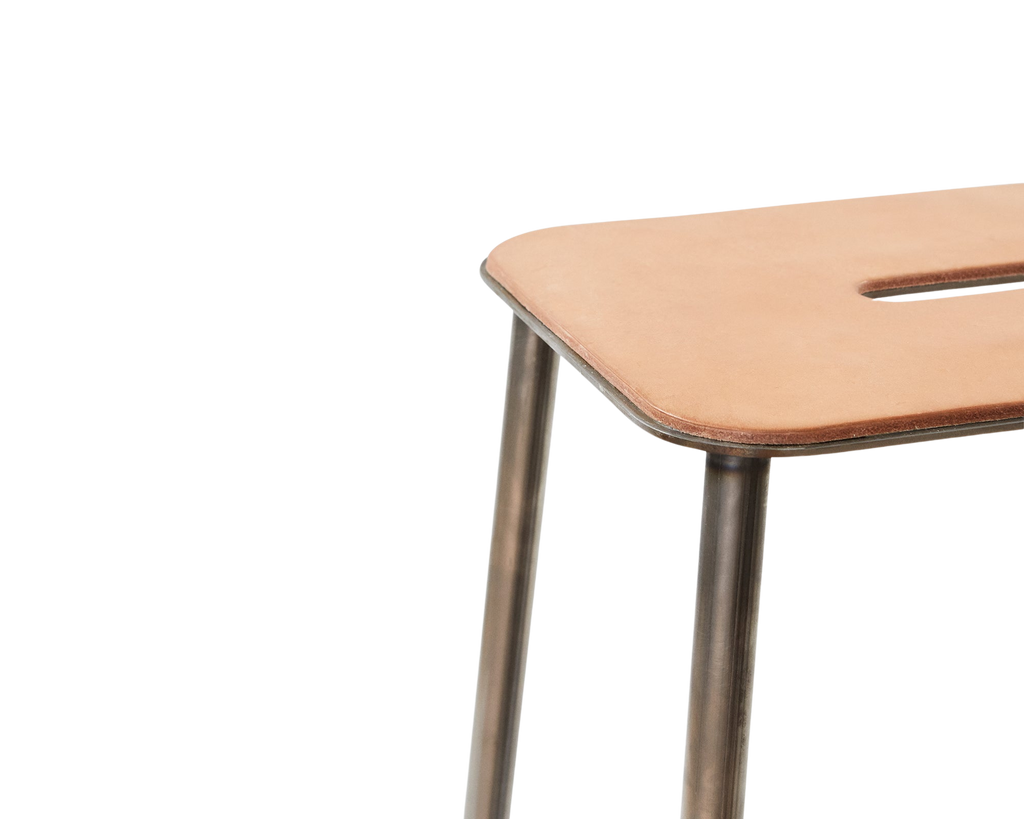 FRAMA - Adam Stool | Raw Steel / Natural Leather | H50