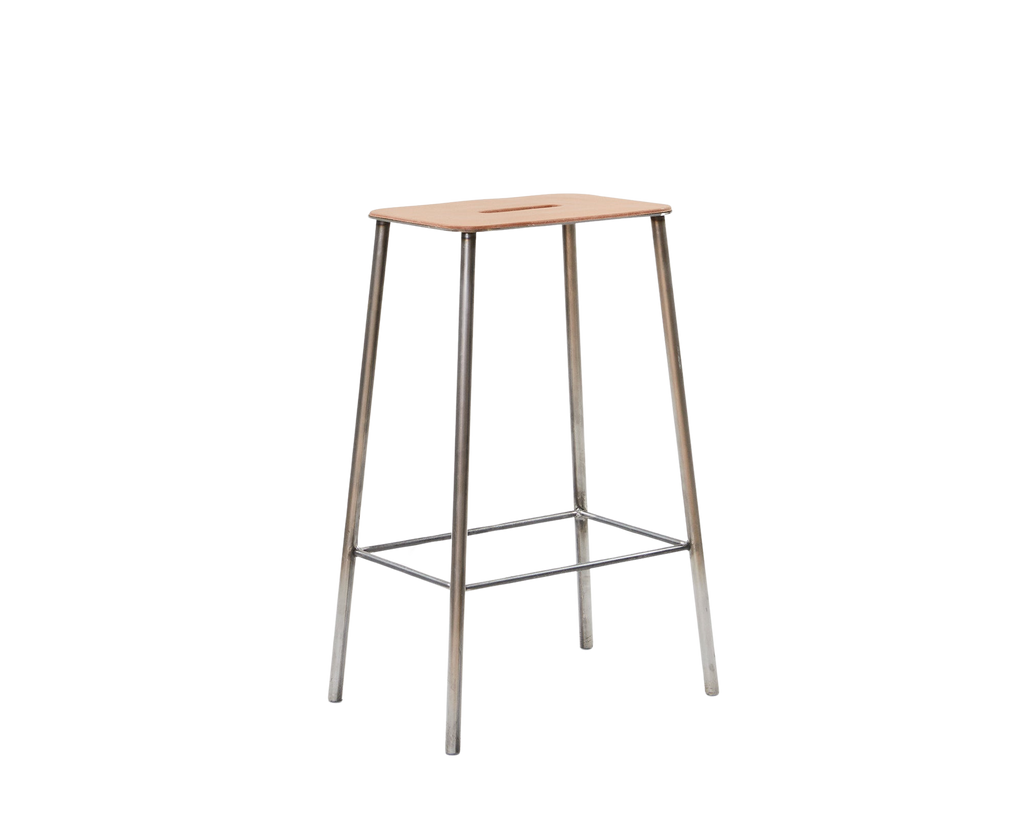 FRAMA - Adam Stool | Raw Steel / Natural Leather | H65 FRAMA