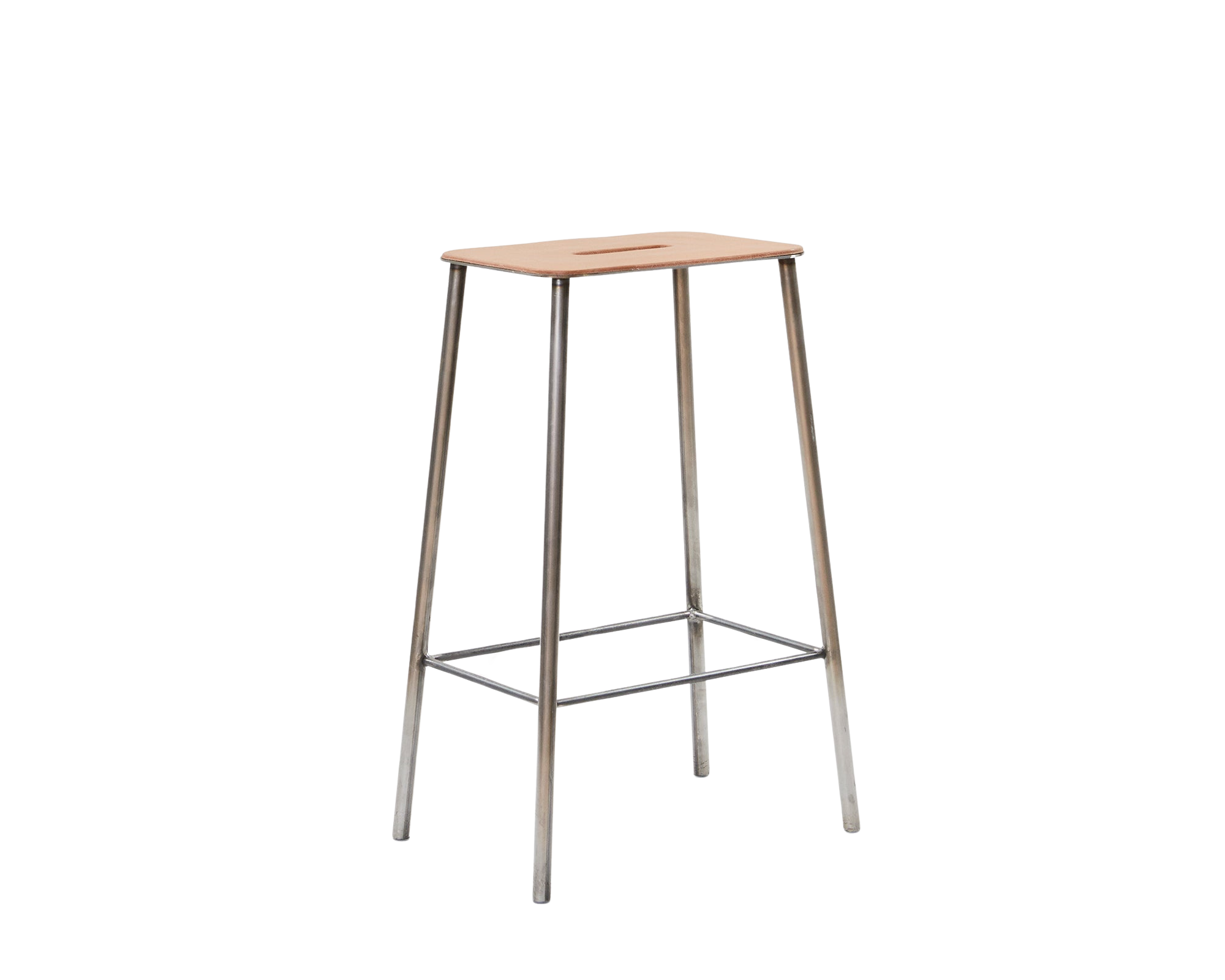 FRAMA - Adam Stool | Raw Steel / Natural Leather | H65