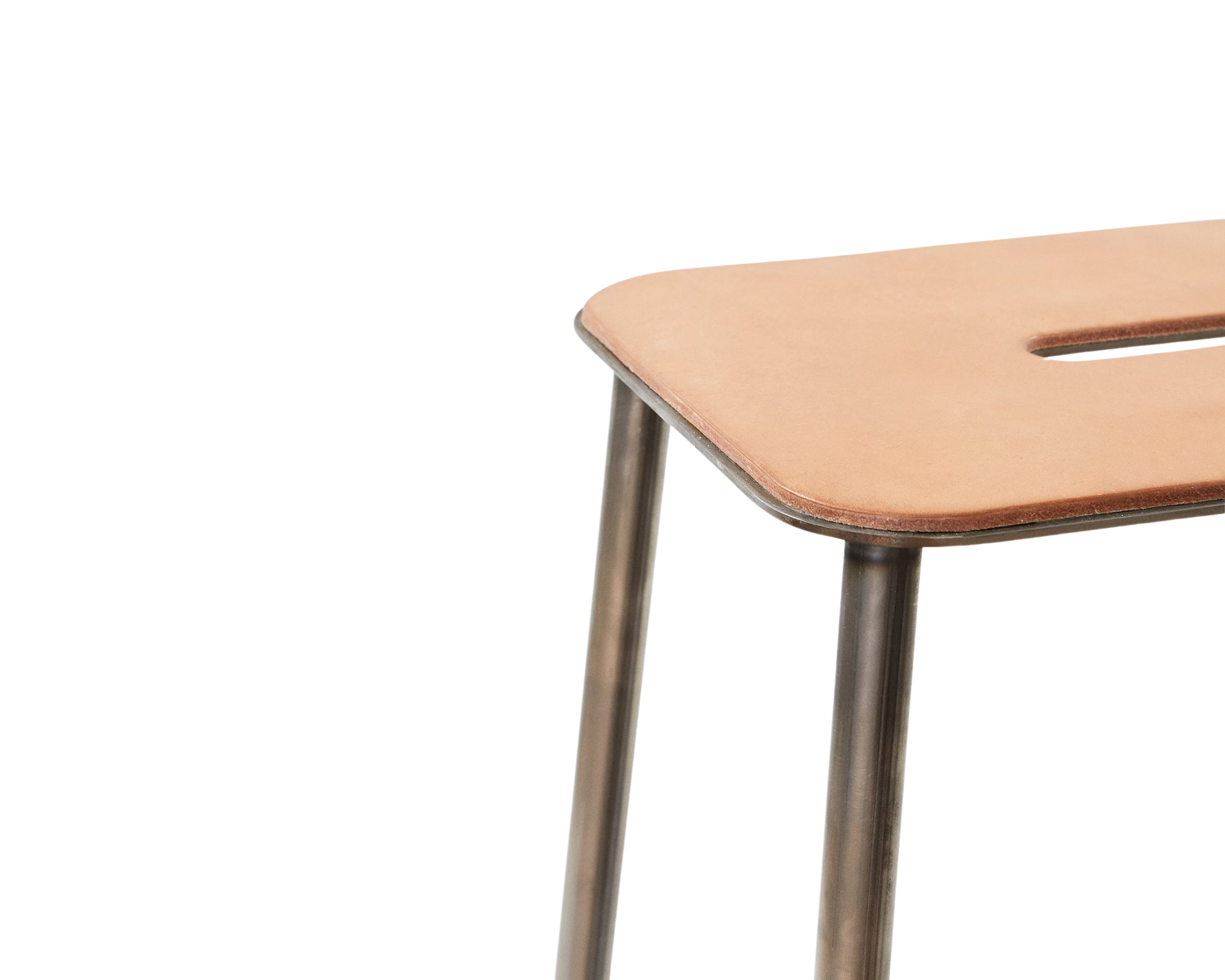 FRAMA - Adam Stool | Raw Steel / Natural Leather | H76