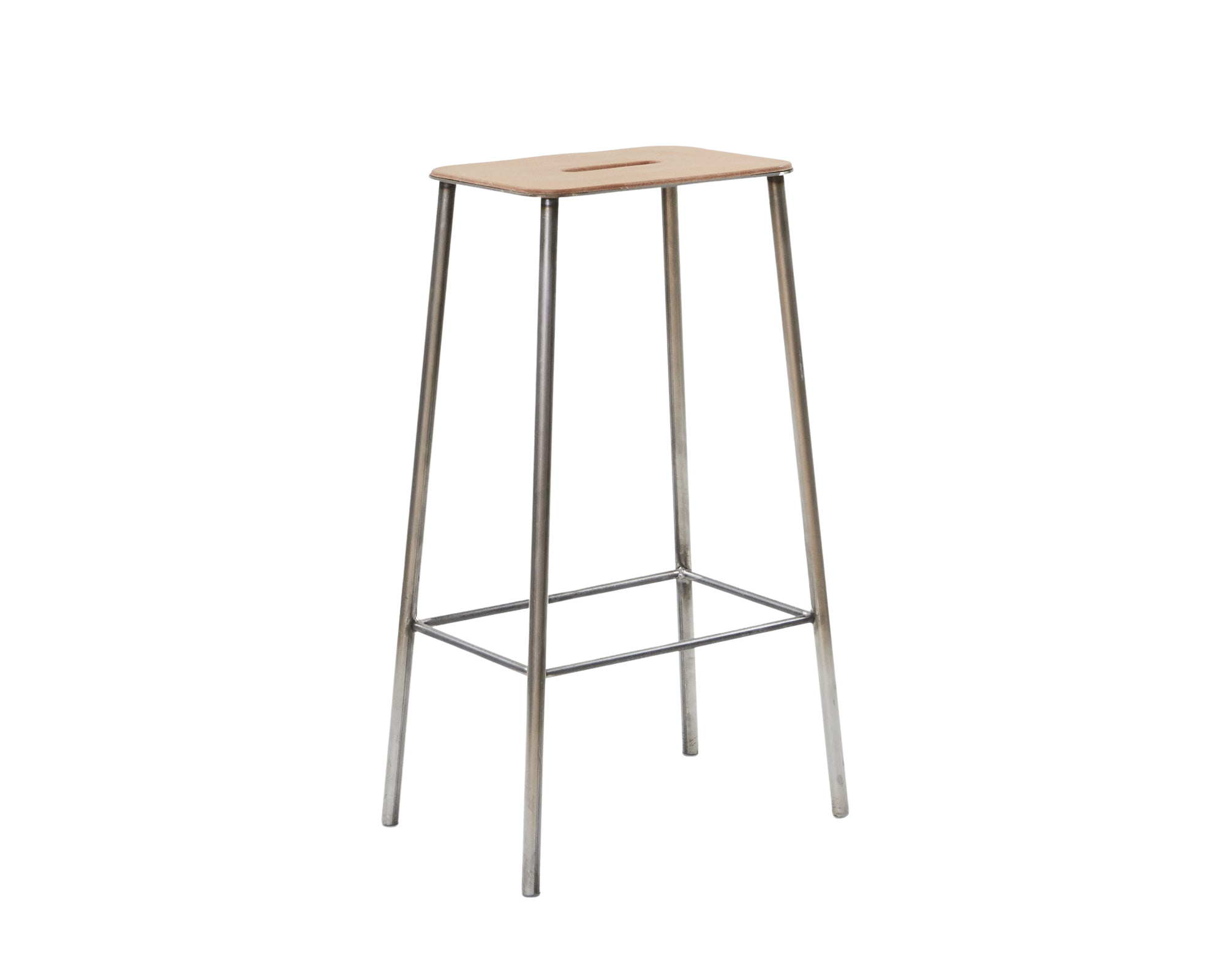 FRAMA - Adam Stool | Raw Steel / Natural Leather | H76